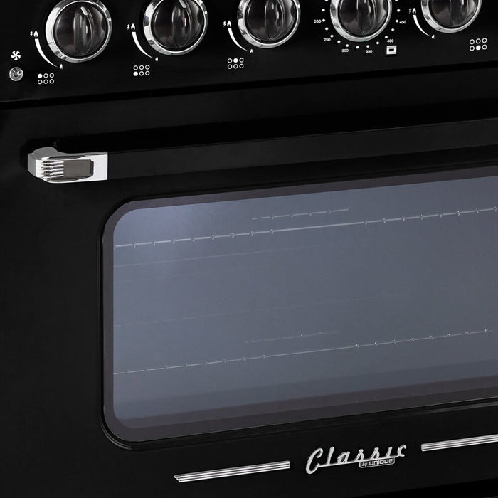Cuisinière à gaz Classic Rétro par Unique de 36 po et de 5,2 pi3 à 6 brûleurs avec convection - noir minuit - UGP-36CR B