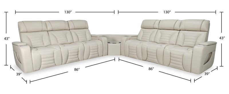 Sofa sectionnel à inclinaison électrique Zen 3 pièces en tissu d’apparence cuir avec massage et 2 consoles rabattables - abricot