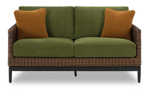 Causeuse Tofino pour la terrasse à l’extérieur - osier en résine, résistant aux rayons UV et aux intempéries - verte, brune et noire