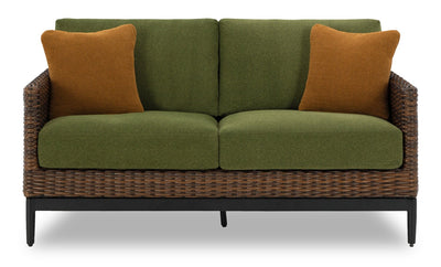 Tofino Outdoor Patio Loveseat - Resin Wicker, UV & Weather Resistant - Green/Brown/Black | Causeuse Tofino pour la terrasse à l’extérieur - osier en résine, résistant aux rayons UV et aux intempéries - verte, brune et noire