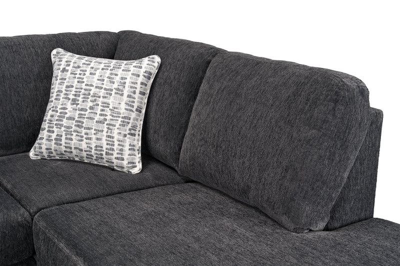 Sofa sectionnel en U de droite Morgan 3 pièces fabriqué au Canada en tissu de chenille avec coussins décoratifs - gris