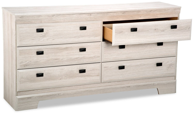 Commode Yorkdale de 61,4 po (L) x 32,3 po (H) à 6 tiroirs pour la chambre à coucher, fabriquée au Canada - blanche