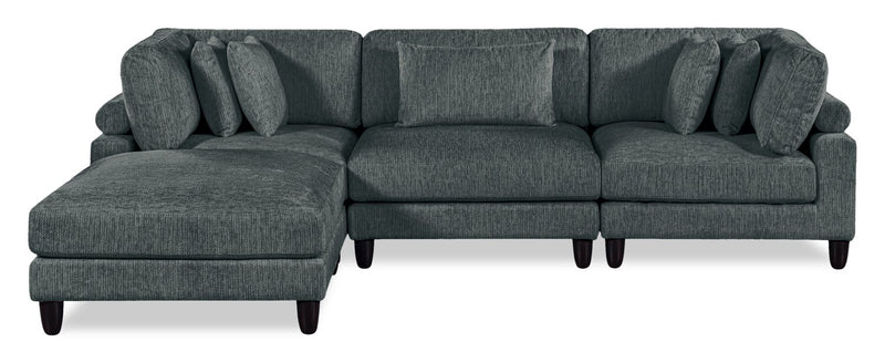 Sofa sectionnel modulaire Lounge 4 pièces en chenille avec pouf - gris 
