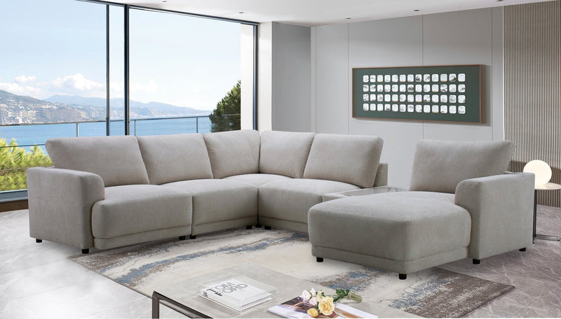 Sofa sectionnel modulaire de droite Voyage 6 pièces en tissu avec console et coussins de dossier amovibles - beige