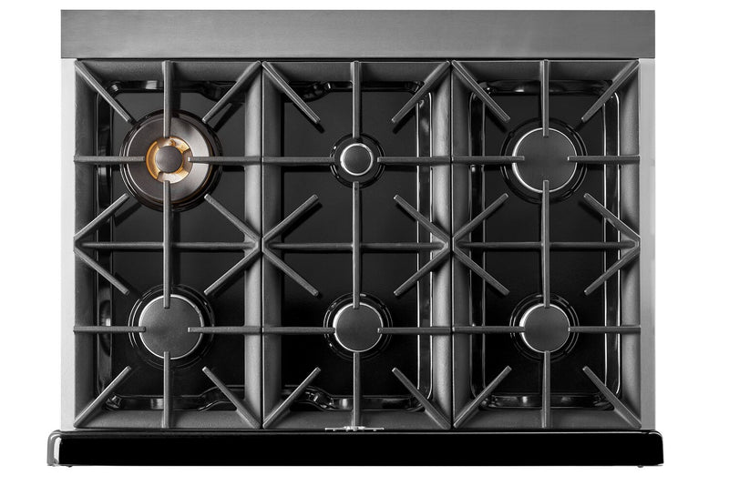 Cuisinière à gaz Classic Rétro par Unique de 36 po et de 5,2 pi3 à 6 brûleurs avec convection - noir minuit - UGP-36CR B