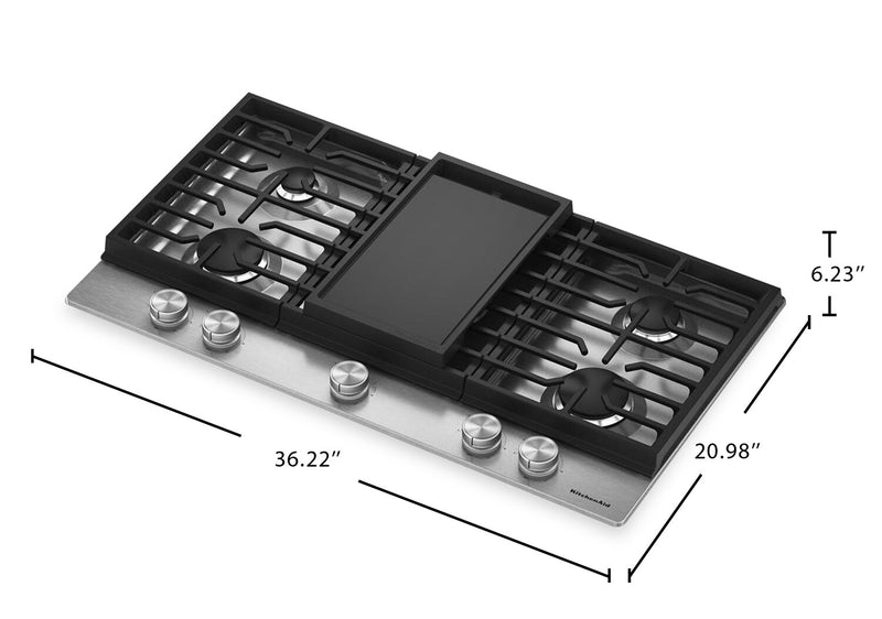 Surface de cuisson à gaz sur métal KitchenAid avec grille pour wok intégrée - acier inoxydable - KCGK736SSS