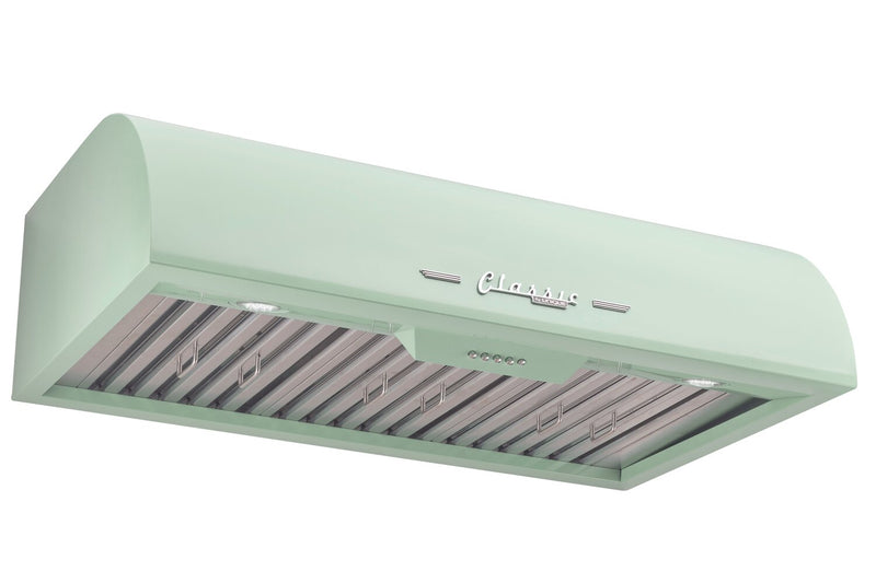 Hotte de cuisinière sous l’armoire Classic Rétro par Unique de 36 po et de 700 pi3/min - vert menthe estival - UGP-36CR RH LG