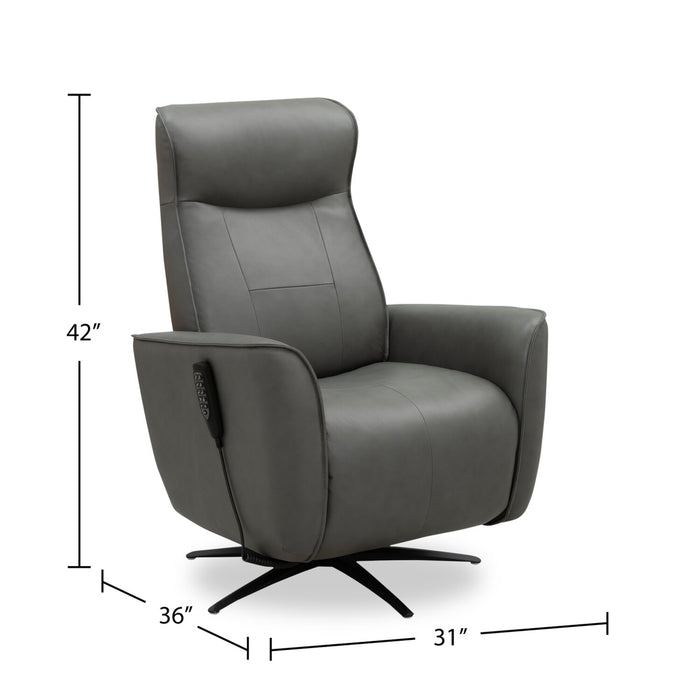 Fauteuil de massage à inclinaison électrique Serene de 31 po en cuir véritable avec appuie-tête électrique et siège chauffant - gris