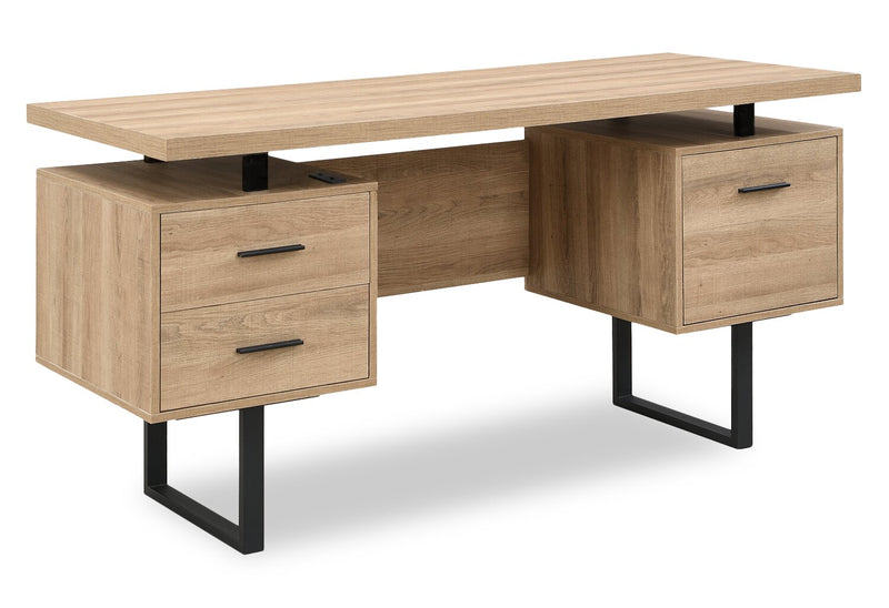 Bureau Winslow de 60 po à 3 tiroirs - brun clair