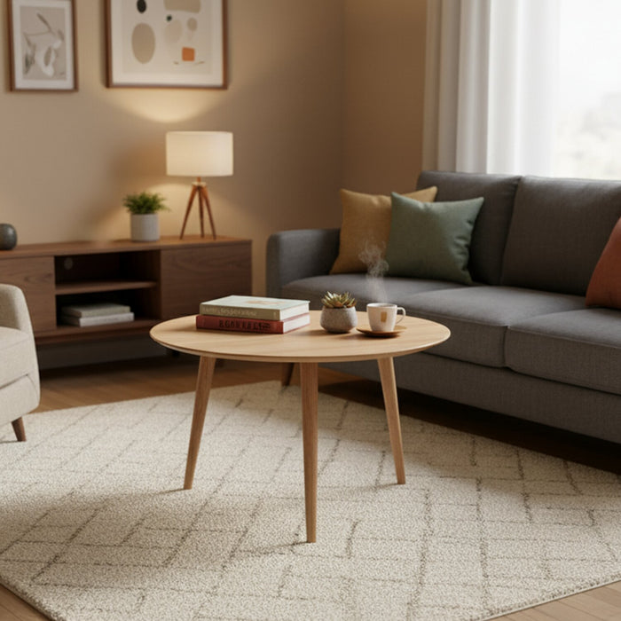 Table à café moderne Viola de 29,5 po avec dessus rond - chêne naturel