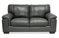 Causeuse Classico de 71 po en cuir véritable avec pattes en bois - gris carbone