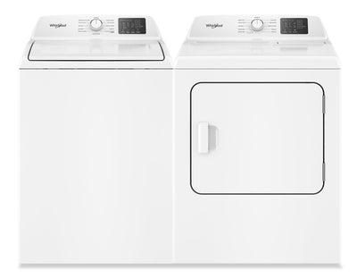 Whirlpool 4.8 Cu. Ft. Top Load Washer and 7 Cu. Ft. Electric Dryer with AutoSensing - White | Laveuse à chargement par le haut 4,8 pi3 et sécheuse électrique 7 pi3 avec détection automatique de Whirlpool - blanches