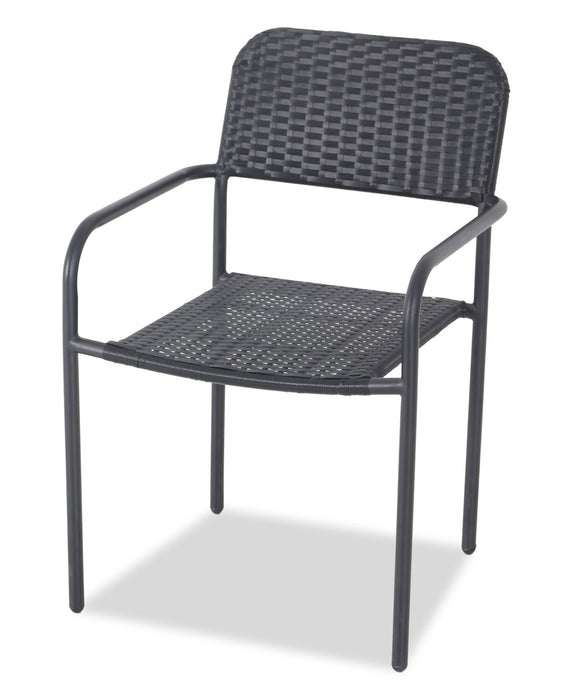 Ensemble bistro Paris 3 pièces pour la terrasse à l’extérieur avec 2 chaises et table à dessus en verre - osier en résine tressé à la main, résistant aux rayons UV et aux intempéries - noir