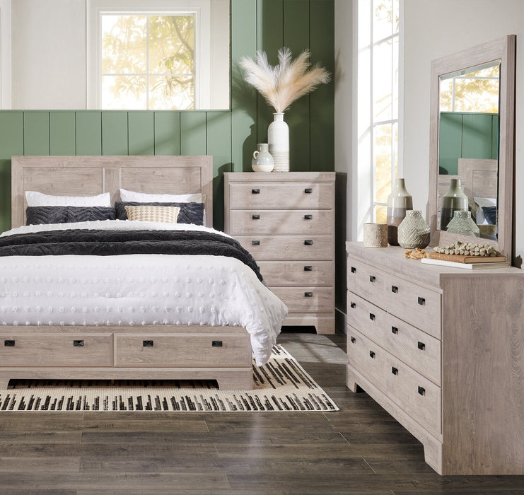 Ensemble de chambre à coucher Yorkdale 5 pièces avec lit de rangement à 6 tiroirs, commode et miroir, blanc - format grand lit