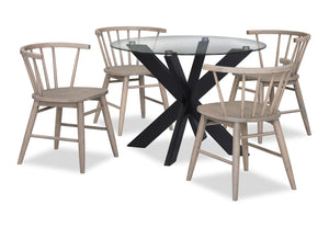 Ensemble de salle à manger Remi 5 pièces en verre et bois avec table ronde de 42 po et 4 chaises à dossier à barreaux en forme de fuseau - noir et brun