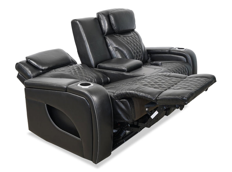 Causeuse de massage à inclinaison électrique Elite de 74 po en cuir véritable avec son immersif et appuie-têtes électriques - noire