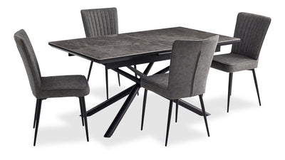 Tavo 5pc Dining Set with Table & Chairs, 63-79"W Extension, Metal - Grey & Black | Ensemble de salle à manger Tavo 5 pièces en métal avec table, rallonge de 63 po à 79 po (L) et chaises - gris et noir
