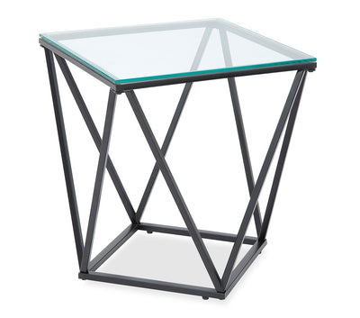 Prism 19.5" Modern Glass Top End Table – Glass with Metal Base  | Table de bout moderne Prism de 19,5 po avec dessus en verre - verre avec base en métal