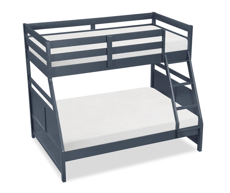 Lits superposés Quinn pour enfants avec échelle et garde-corps, bleus - simple et double