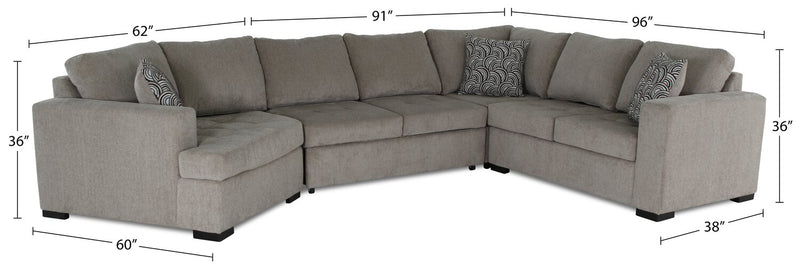 Sofa-lit sectionnel de gauche Legend 4 pièces fabriqué au Canada en tissu de chenille avec fauteuil enveloppant - beige platine