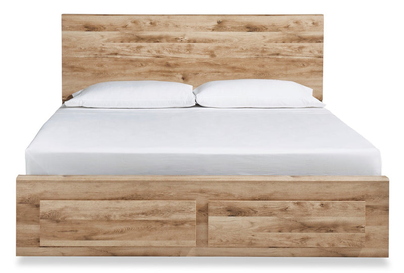 Lit de rangement Derekson naturel avec 2 tiroirs intégrés au pied du lit - format très grand lit