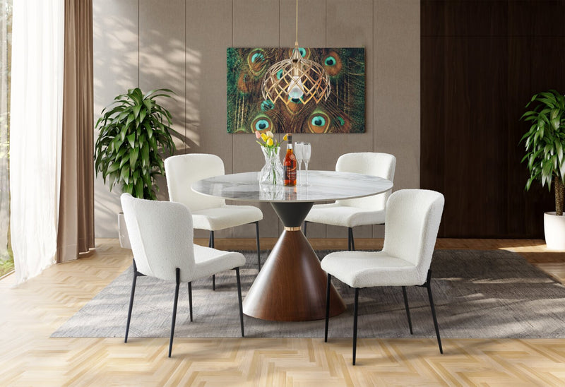 Ensemble de salle à manger Alwin 5 pièces en métal avec table ronde de 47,25 po (L), dessus en pierre frittée et 4 chaises - brun et blanc