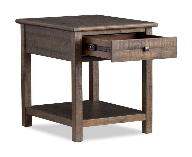 Table de bout Edwin de 22 po en pin champêtre avec rangement - brun champêtre