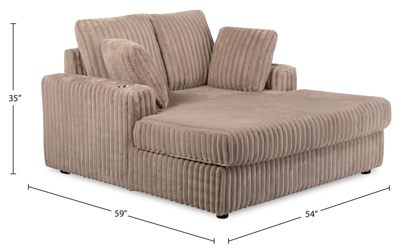 Fauteuil long Karlee de 54 po en tissu de fausse fourrure très douce avec deux porte-gobelets - brun