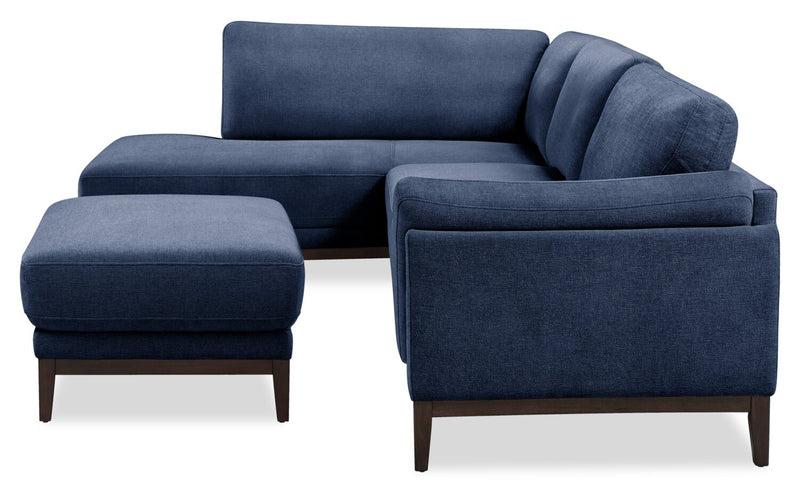 Sofa sectionnel de gauche Horizon 2 pièces en tissu avec base et pattes en bois - bleu marine