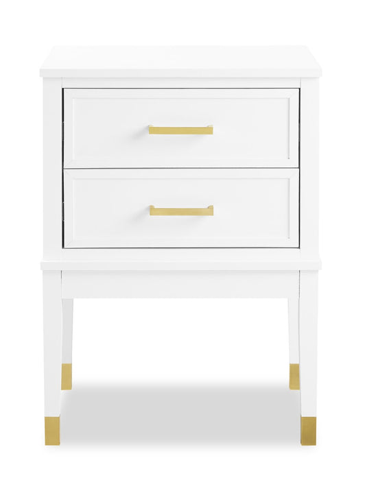 Table de nuit Alia de 18 po (l) x 25,75 po (H) à 2 tiroirs avec touche dorée - blanche