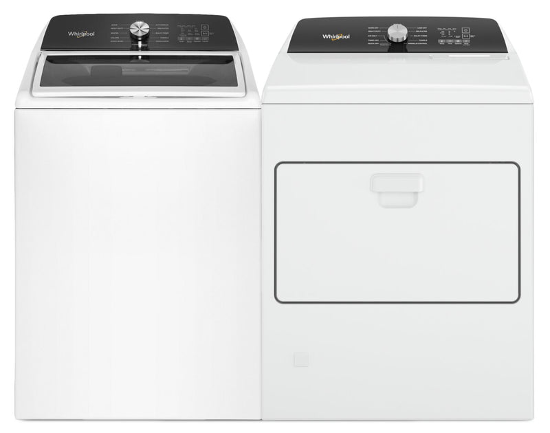 Laveuse à chargement par le haut de 5,2 pi3 avec robinet intégré et sécheuse à gaz de 7 pi3 de Whirlpool