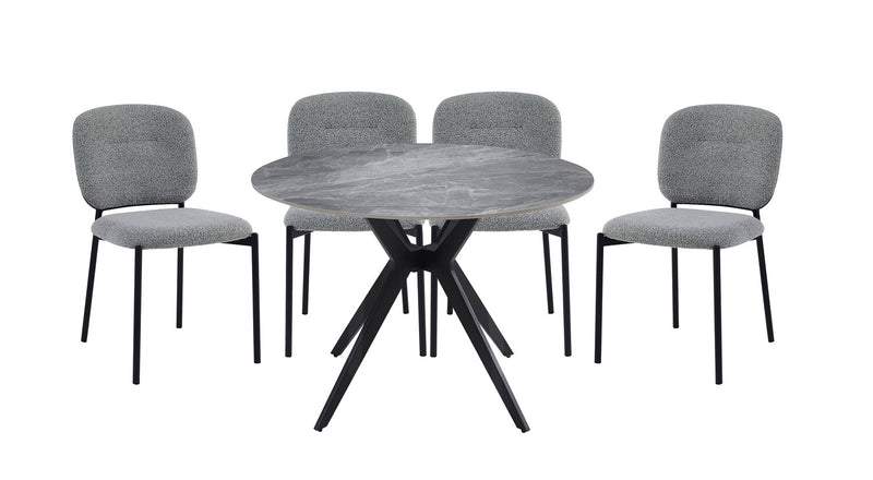 Table de salle à manger Luka avec dessus en pierre frittée et base en métal - 43,5 po (L), ronde - gris