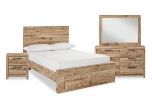 Ensemble de chambre à coucher Derekson 6 pièces naturel avec lit de rangement, commode, miroir et table de nuit - format lit double