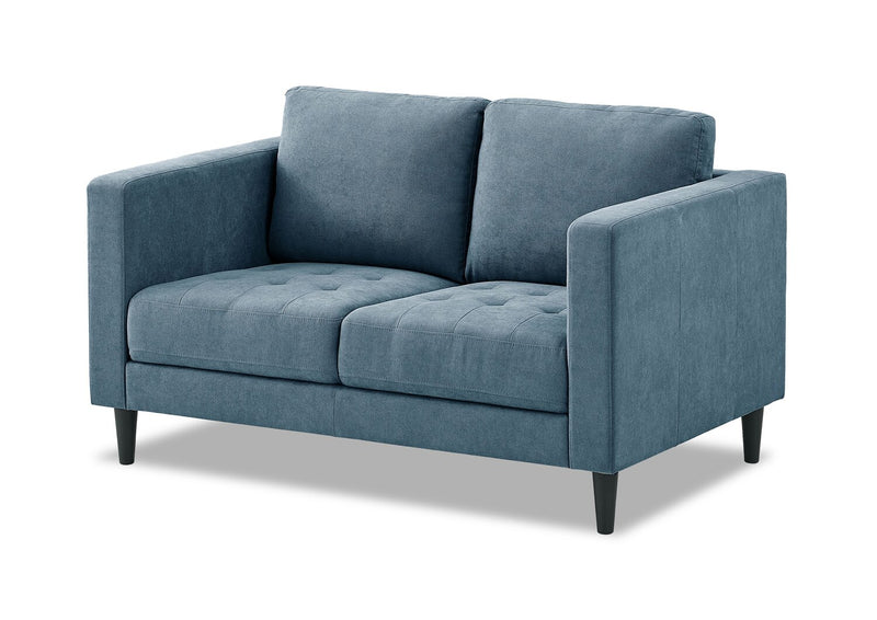 Causeuse Metro de 57 po en tissu avec coussins de siège capitonnés et coussins de dossier réversibles - bleu denim