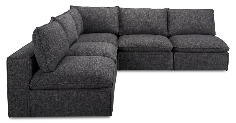 Sofa sectionnel sans accoudoirs modulaire Fusion 5 pièces en tissu de chenille gris anthracite avec coussins de dossier amovibles en duvet et plumes