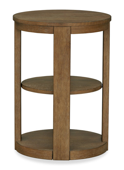 Table de bout ronde moderne Declan de 18 po avec tablette - bois naturel 