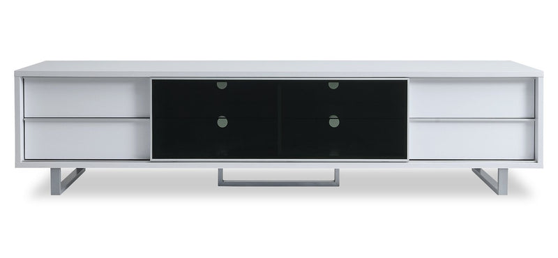 Meuble pour téléviseur moderne Amelia de 89 po x 22 po avec rangement et système de gestion des câbles pour téléviseurs jusqu’à 100 po - deux teintes, blanc et noir