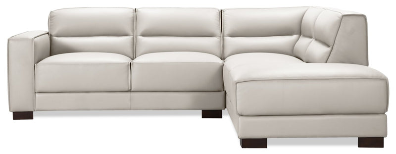 Sofa sectionnel de droite Citadel 2 pièces en cuir véritable de qualité supérieure avec pattes en bois - blanc givré