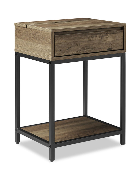 Table de nuit Akio de 18 po (l) x 25,75 po (H) à 1 tiroir avec dessus relevable et rangement - brune et noire