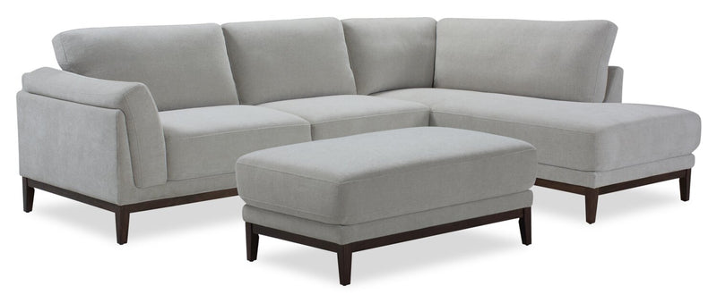 Sofa sectionnel de droite Horizon 2 pièces en tissu avec base et pattes en bois - gris