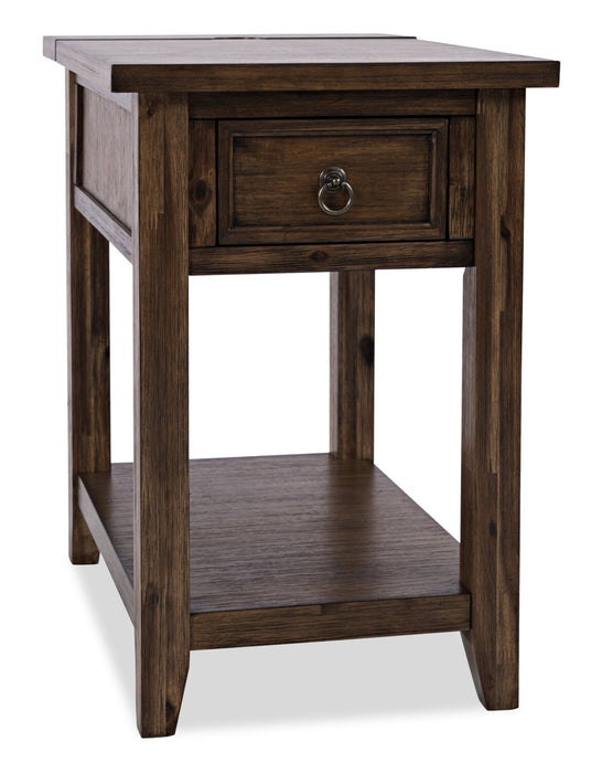 Table de fauteuil Branson de 16 po avec rangement, tablette et port USB - brun foncé