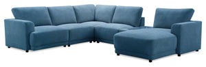 Sofa sectionnel modulaire de droite Voyage 6 pièces en tissu avec console et coussins de dossier amovibles - bleu