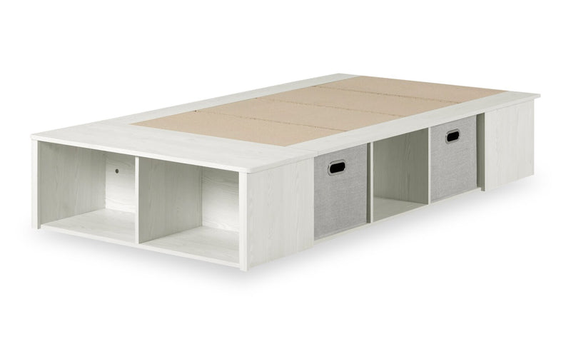 Lit plateforme Everley avec rangement et paniers intégrés, blanc - format lit simple