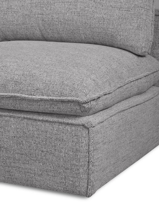Sofa sectionnel sans accoudoirs modulaire Fusion 5 pièces en tissu de chenille gris argenté avec coussins de dossier amovibles en duvet et plumes