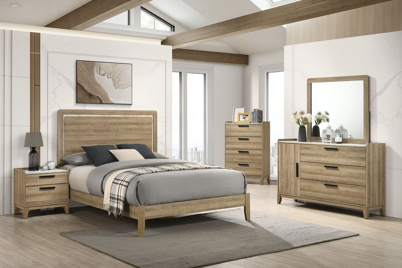 Commode de chambre à coucher Sable de 59 po (L) x 37 po (H) à 3 tiroirs avec armoire de rangement - brun clair