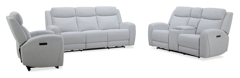 Causeuse à inclinaison électrique Reign de 78 po en tissu avec console - gris pierre Bronco