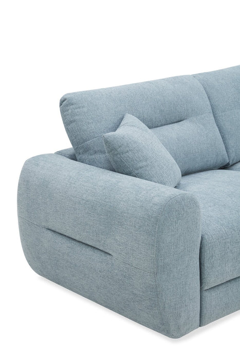 Sofa sectionnel Alora 5 pièces en tissu avec 3 coussins décoratifs et accoudoirs enroulés - bleu