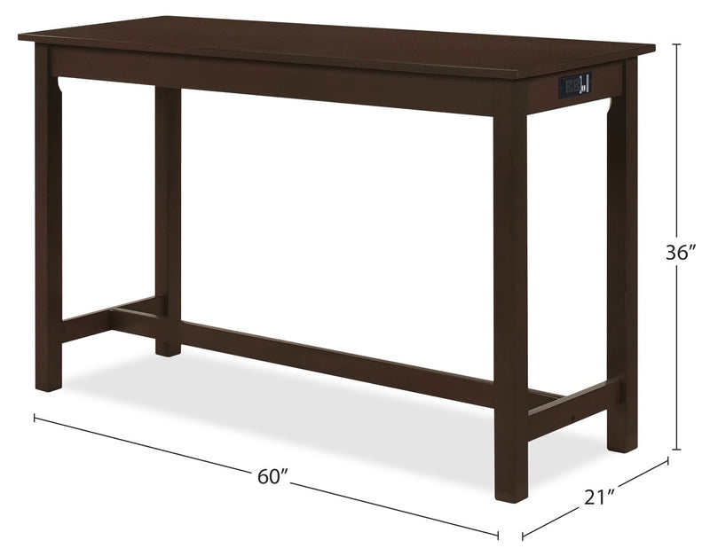 Table de salon moderne Noah de 60 po avec 3 tabourets de hauteur comptoir et ports USB - espresso