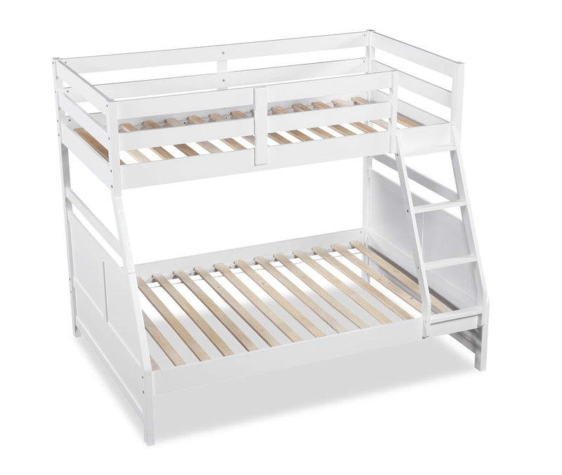 Lits superposés Quinn pour enfants avec échelle et garde-corps, blancs - simple et double