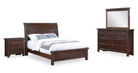  Ensemble de chambre à coucher Sonoma 6 pièces avec lit, commode, miroir et table de nuit, brun manguier - format lit double